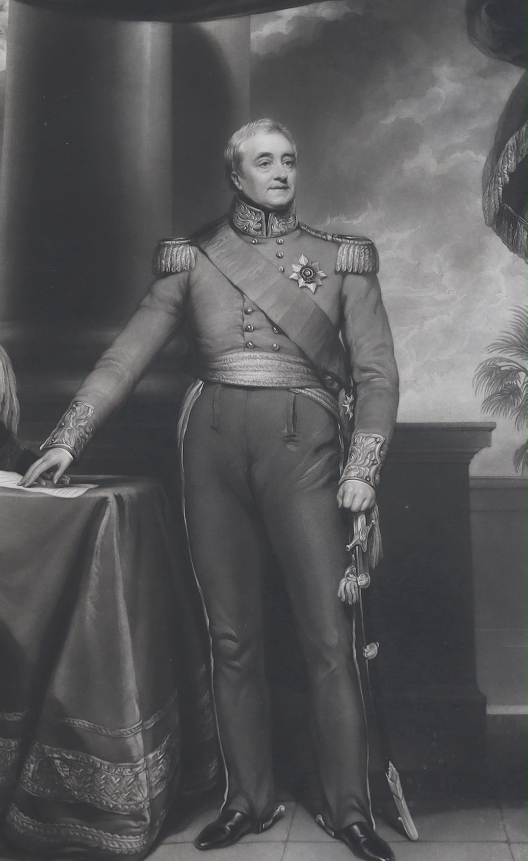 George Phillips after Thomas Phillips R.A., mezzotint, 'General Lord William Cavendish Bentinck, GCB, late Governor General of India', published by Hodgson & Graves 1838, visible sheet 80 x 56.5cm